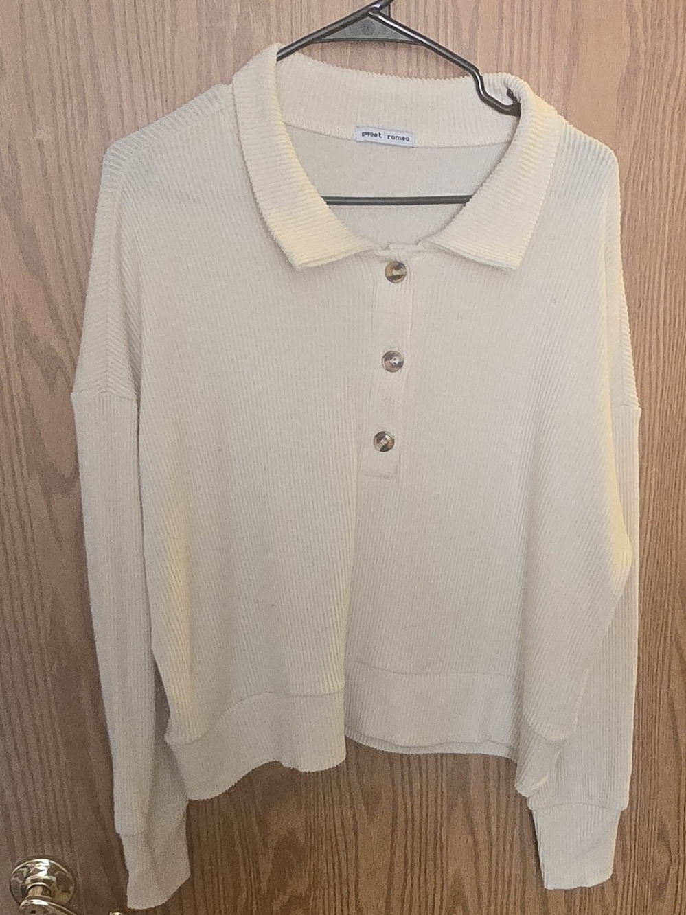 Sweet Romeo Cream Ribbed Polo Sweater